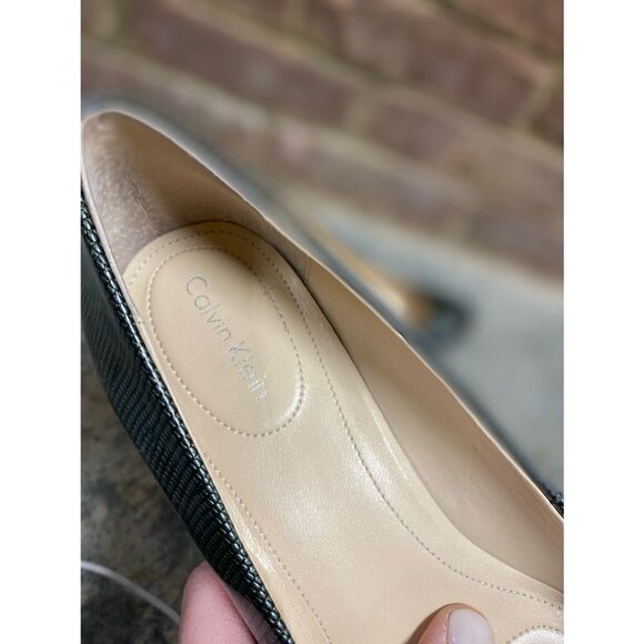 Calvin Klein Renni Olive Patent Leather Metallic Snakeskin Block Heel Si… - Picture 8 of 8